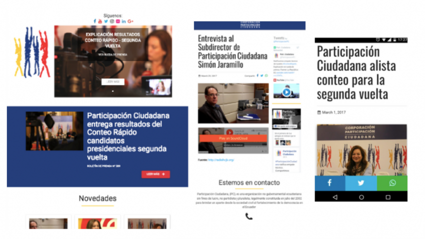 Página web de la organización ecuatoriana Participación Ciudadana vista desde distintas pantallas.